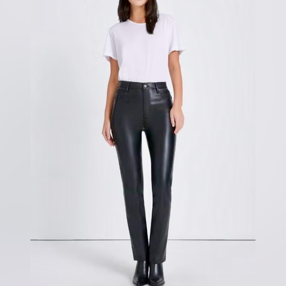 7 For All Mankind High Rise Vegan Leather Straight Pants Black Sz Small 💚 - Picture 1 of 12